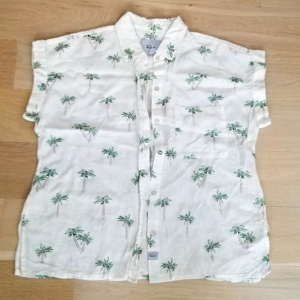 Rails Size S White Palm Tree Linen blend shirt